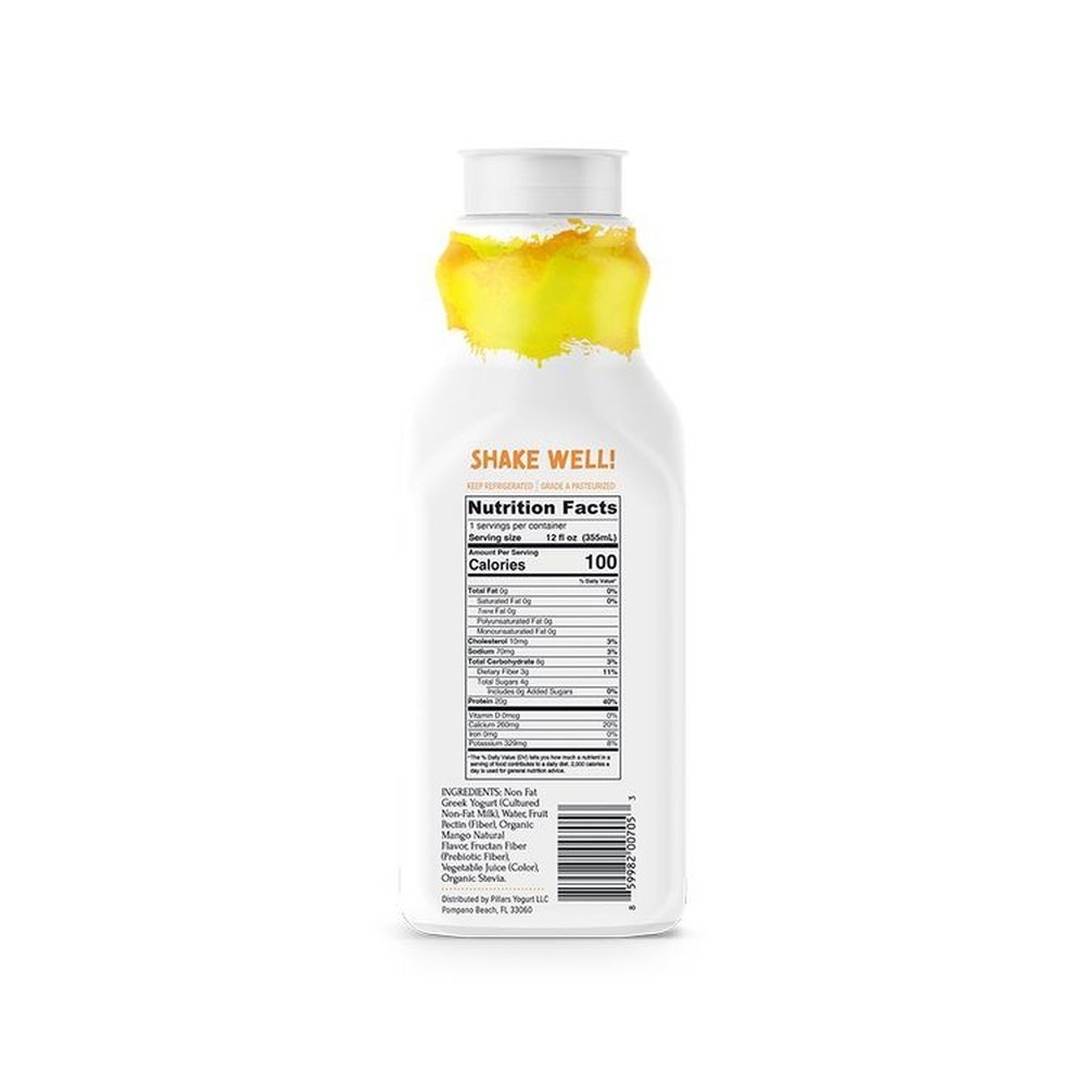 Pillars Mango Drinkable Greek Yogurt, 12 Fluid Ounce -- 8 per case.