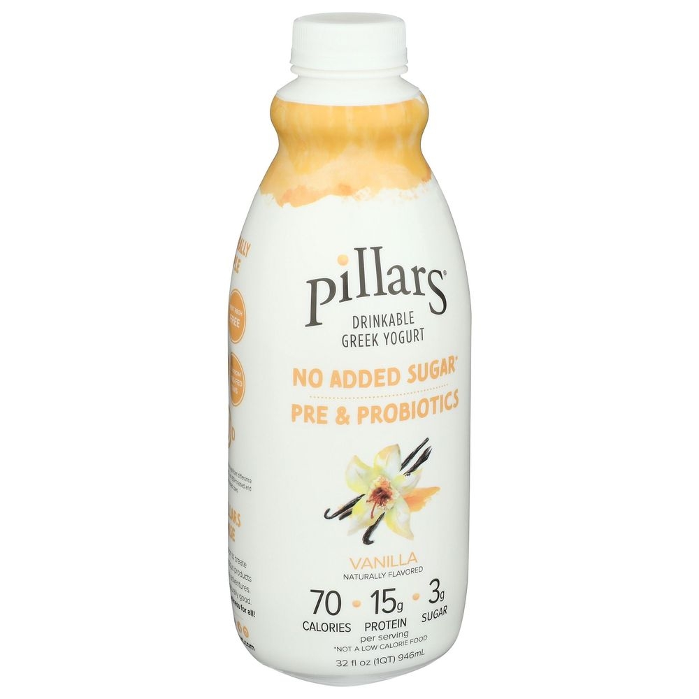 Pillars Vanilla Drinkable Greek Yogurt, 32 Fluid Ounce -- 6 per case.