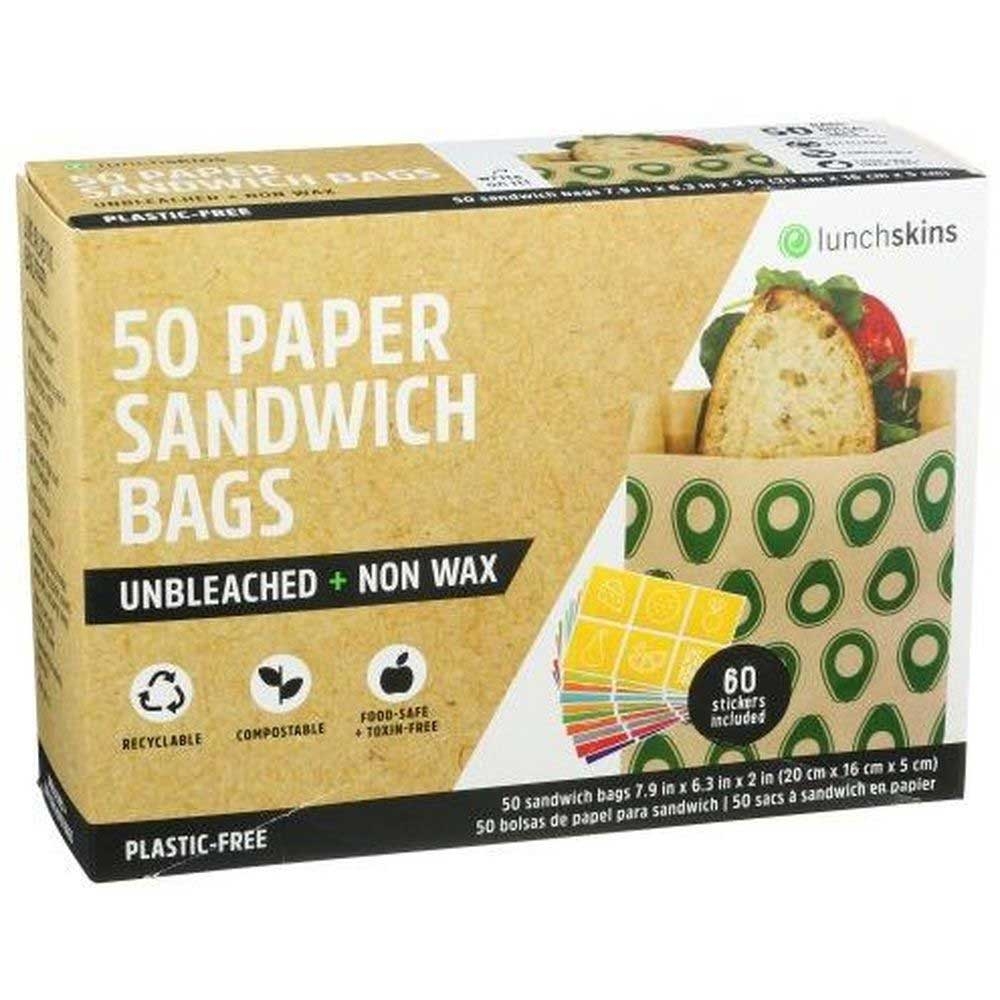Lunchskins Avocado Paper Sandwich Bags - 50 Count per pack -- 12 packs per case