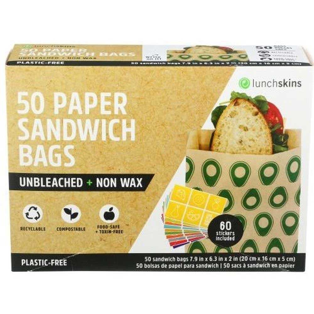 Lunchskins Avocado Paper Sandwich Bags - 50 Count per pack -- 12 packs per case