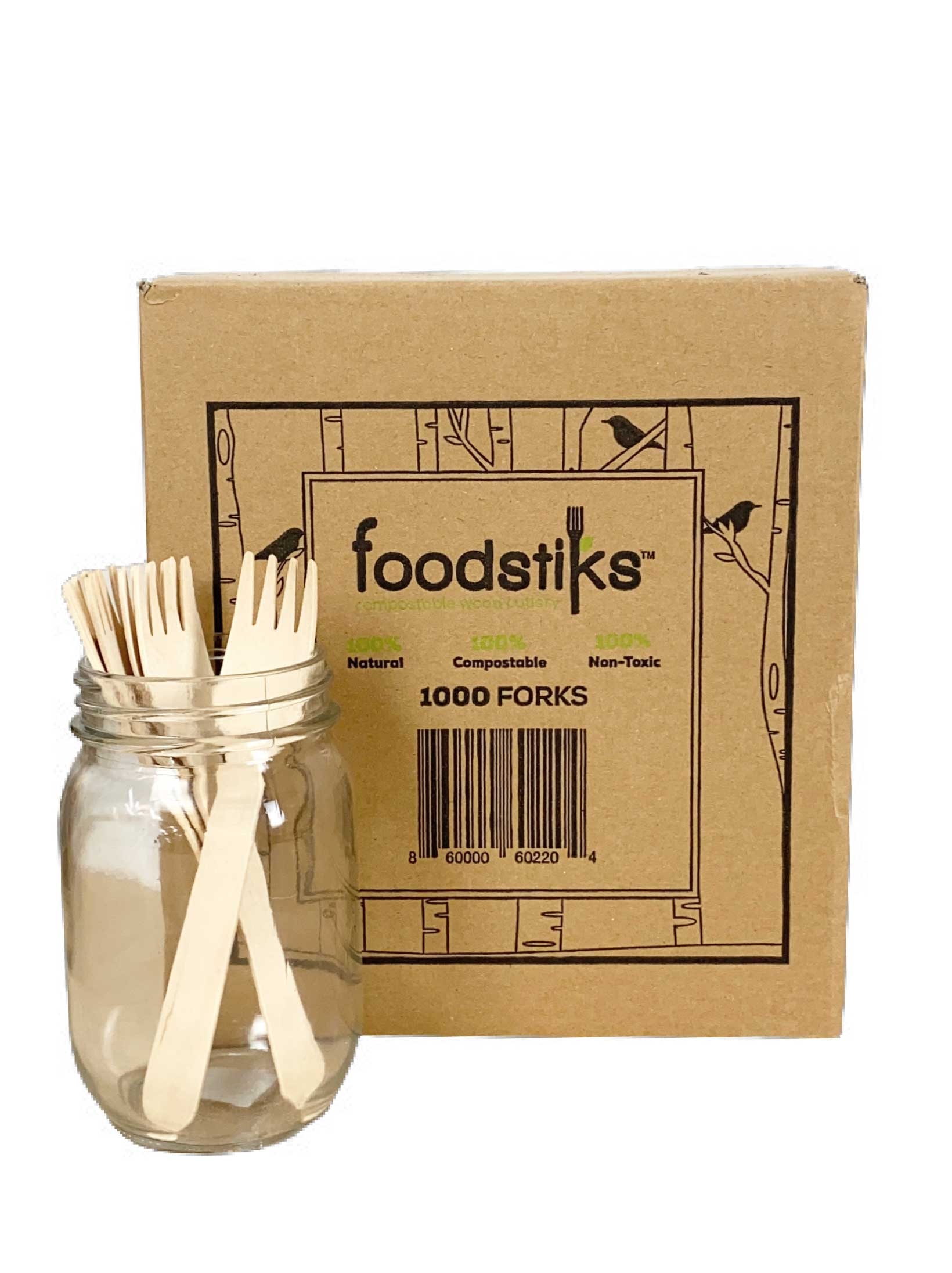 Foodstiks Compostable Wood Fork, 6 1/4 inch Length  -- 1000 per case.