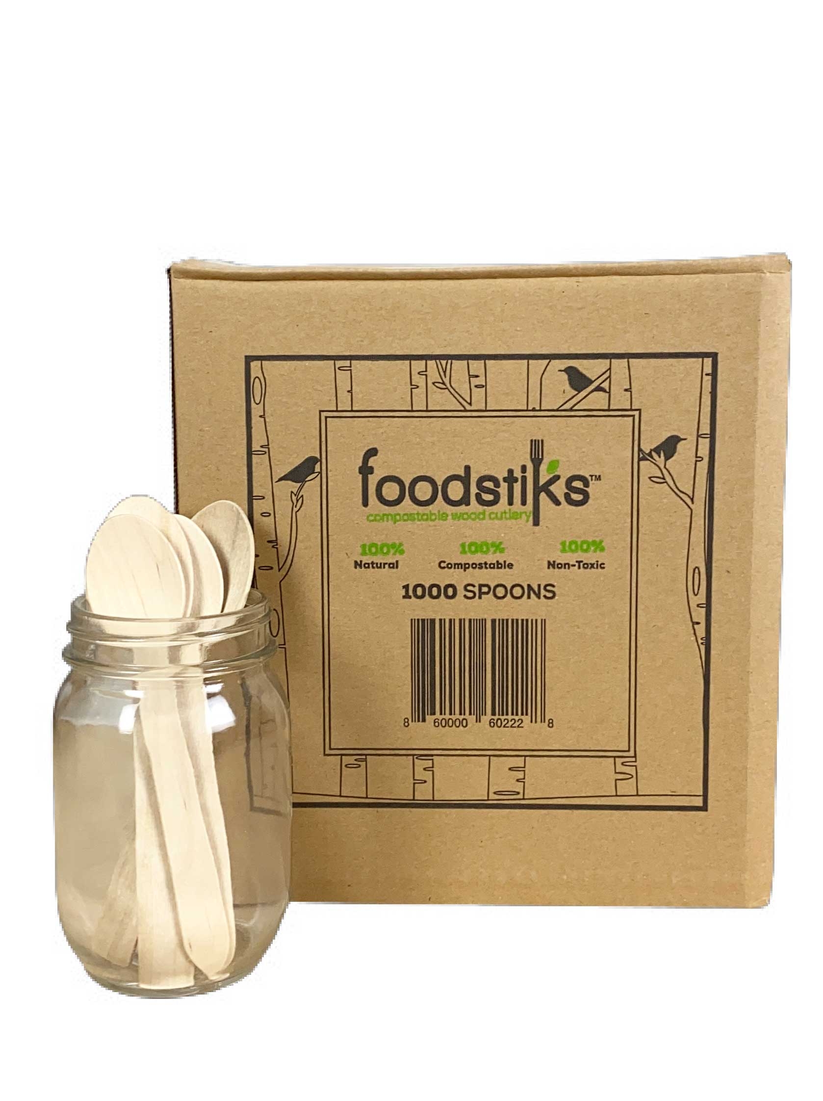 Foodstiks Compostable Wood Spoon, 6 1/4 inch Length -- 1000 per case.