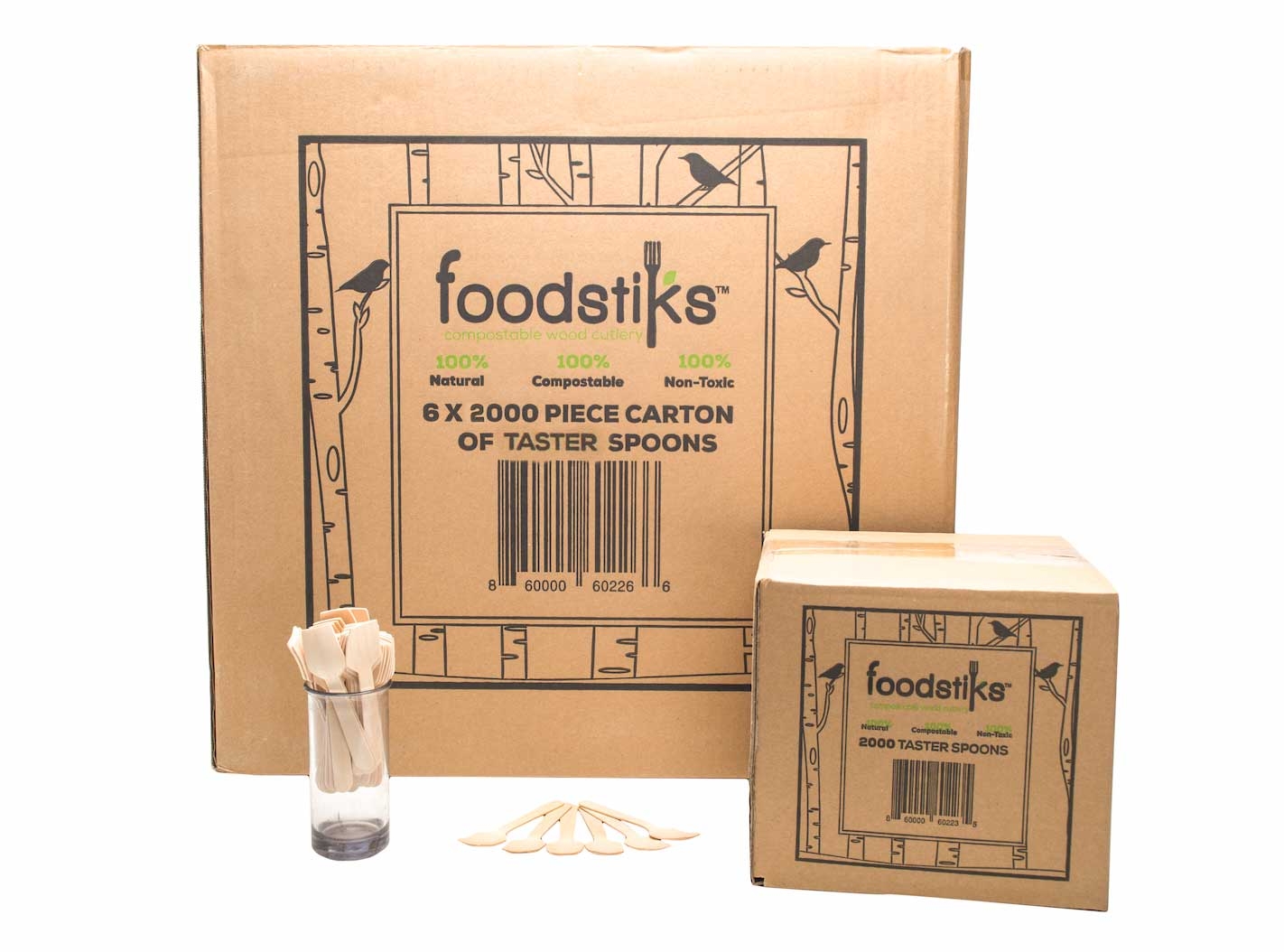 Foodstiks Compostable Wood Taster Spoon, 3 3/4 inch Length -- 2000 per case.