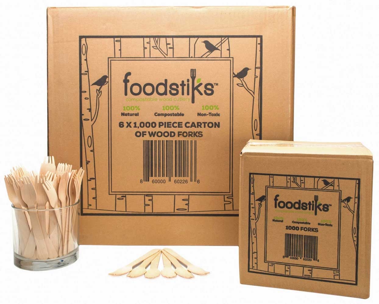 Foodstiks Compostable Wood Forks -- 6000 per case