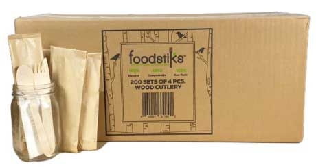 Foodstiks Compostable  4 Piece Wook Cutlery Set -- 1200 per case