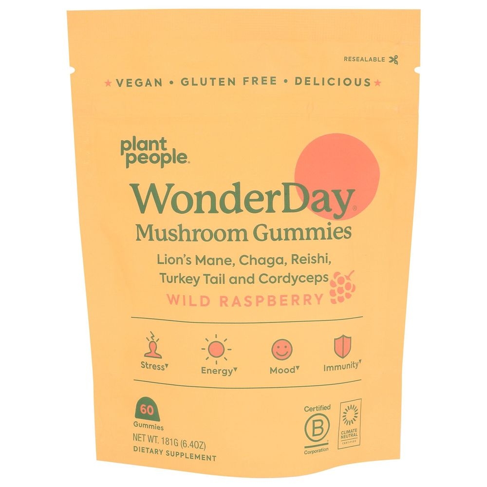Plant People Wonder Day Wild Raspberry Mushroom Gummies, 60 count
