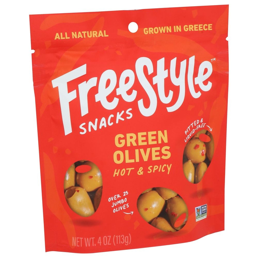 Freestyle Snacks Hot and Spicy Green Olives , 4 Ounce -- 6 per case