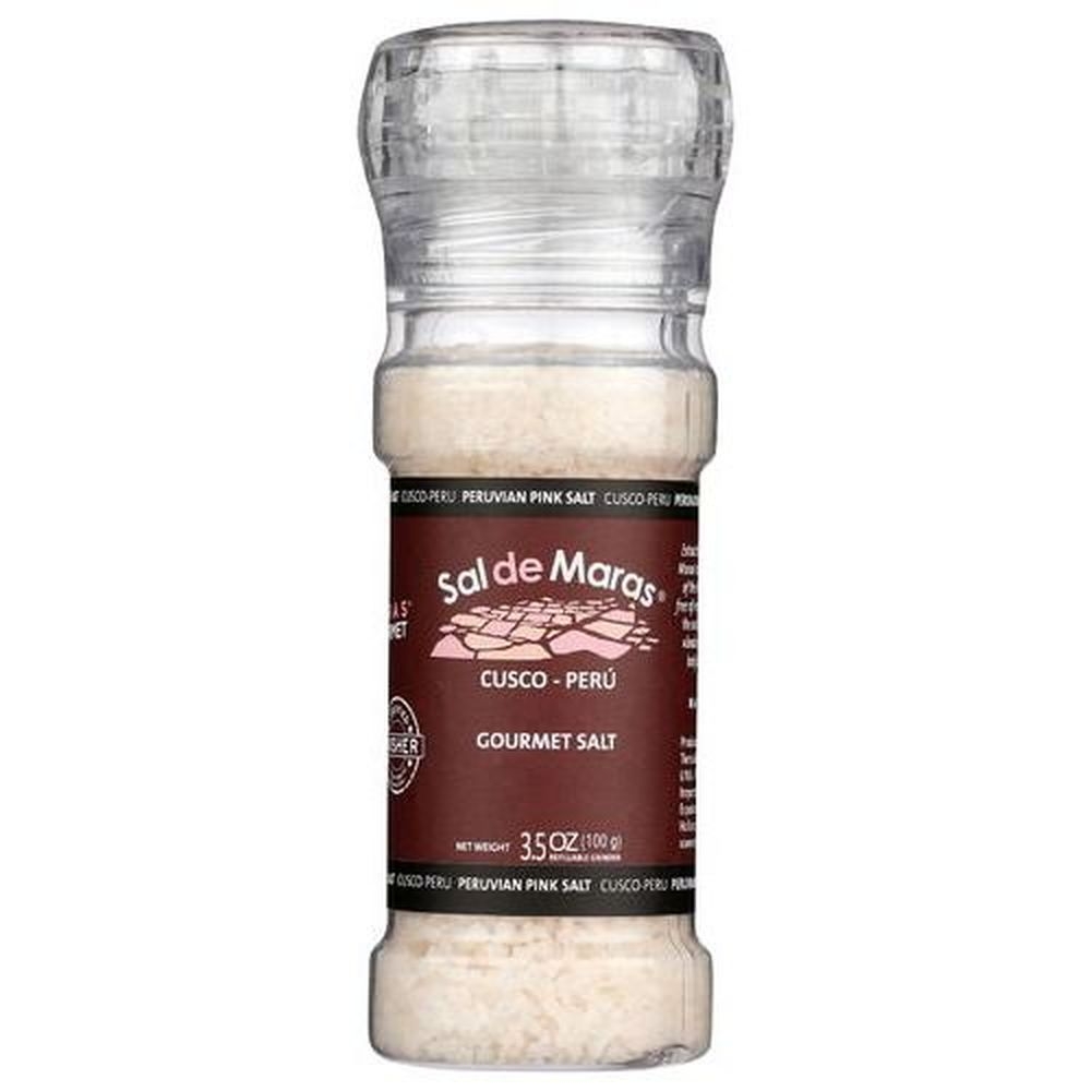 Maras Gourmet Peruvian Pink Salt Coarse Grain for Grill, 3.5 Ounce Refillable Grinder -- 12 per case