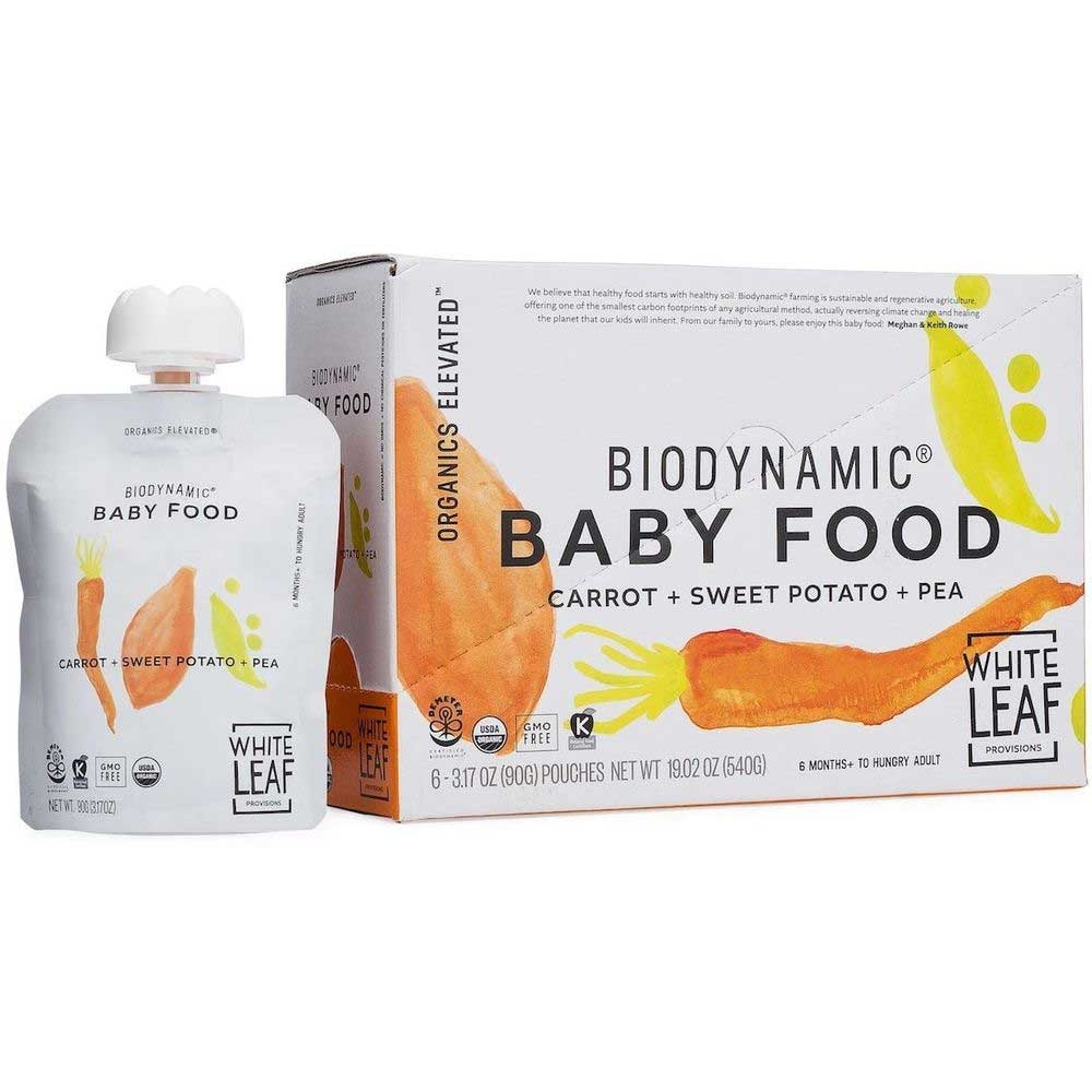 White Leaf Provision Organic Biodynamic Carrot Sweet Potato Pea Baby Food, 3.17 Ounce -- 6 per case