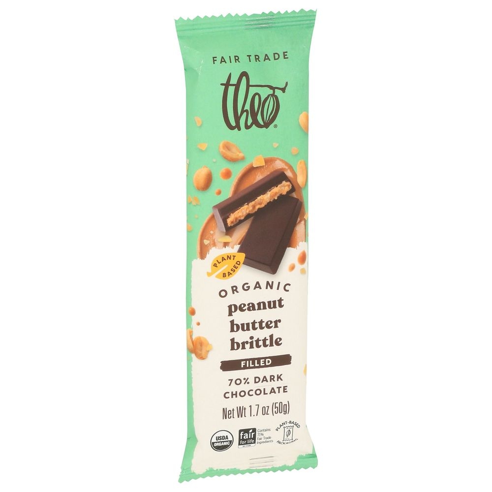 Theo Organic Peanutbutter Chocolate Brittle Bar, 1.7 Ounce -- 12 per case