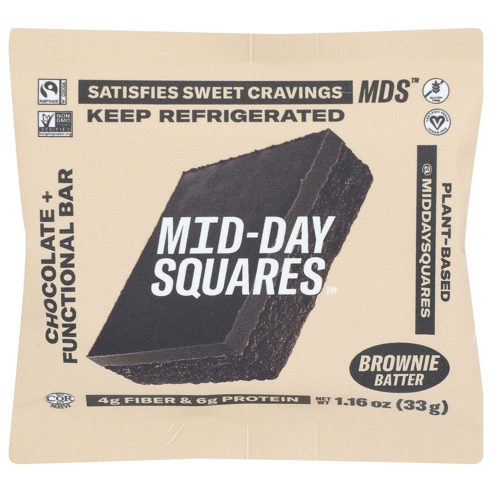 Mid-Day Squares Brownie Batter Functional Chocolate Bar, 1.16 Ounce -- 12 per case