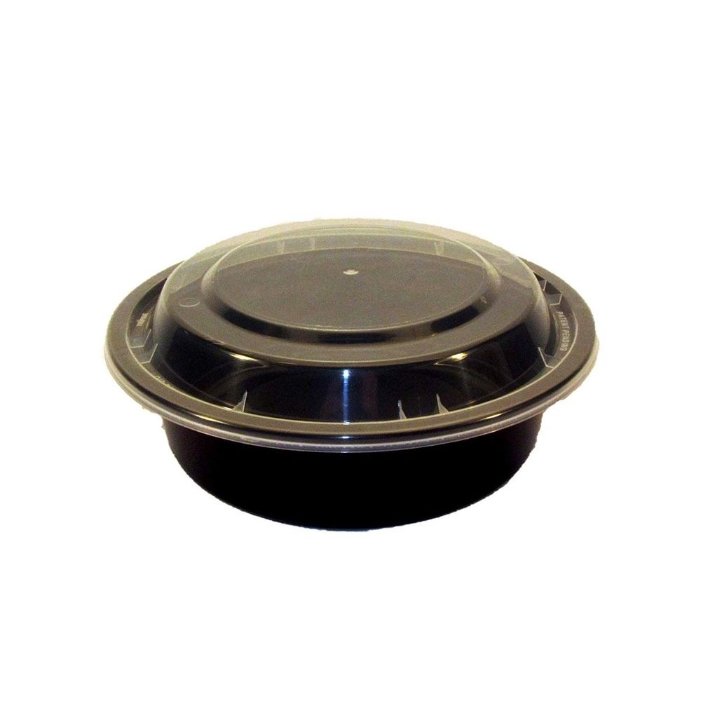 Tripak Round Black Base Clear Lid Microwaveable Container - Combo Pack, 6 inch -- 150 per case.
