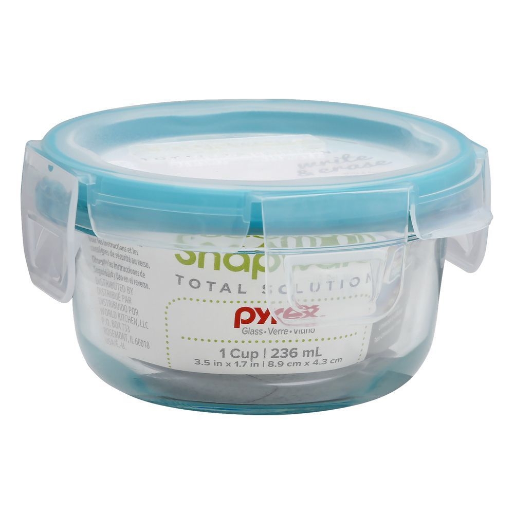 Snapware Round Glass Food Storage Cup, 236 Milliliter Capacity -- 4 per case
