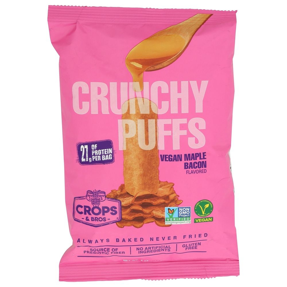 Crops and Bros Vegan Maple Bacon Crunchy Puffs, 4 Ounce -- 8 per case