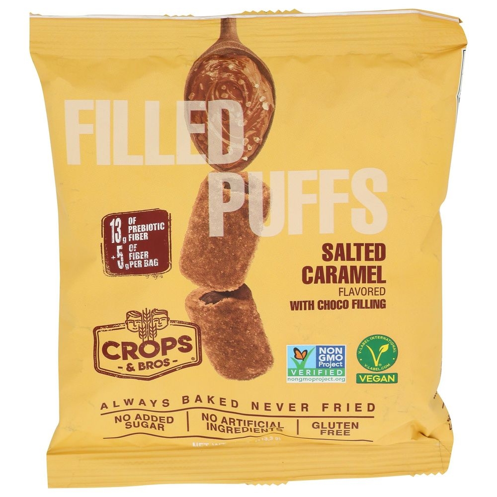 Crops and Bros Salted Caramel with Choco Filling Crunchy Puffs, 4 Ounce -- 8 per case