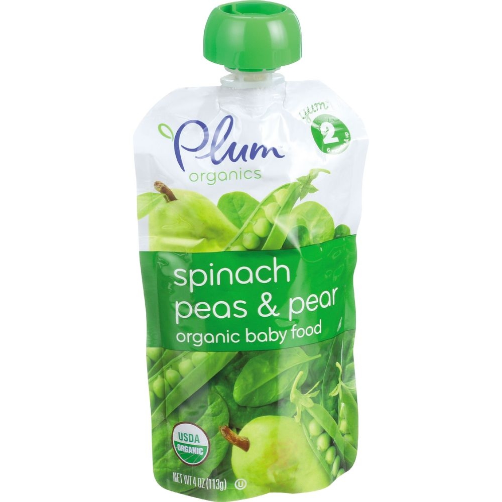Plum Organics Spinach Peas and Pear Stage 2 Baby Food, 4 Ounce -- 12 per case