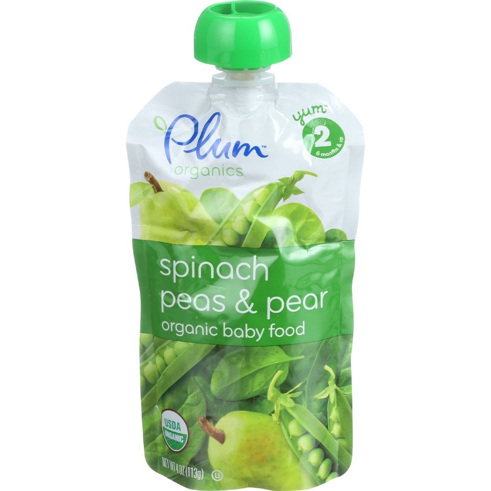 Plum Organics Spinach Peas and Pear Stage 2 Baby Food, 4 Ounce -- 12 per case