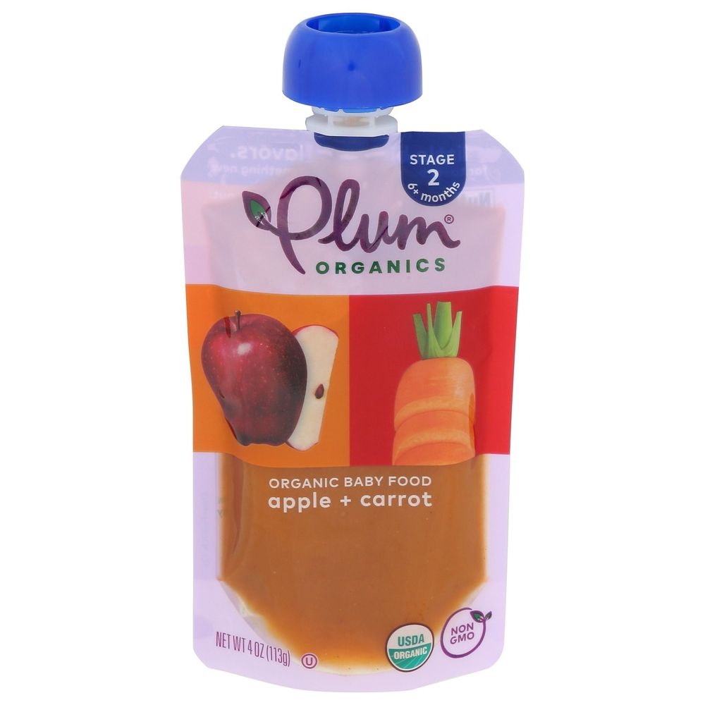 Plum Organics Organic Apple and Carrot Baby Food for Stage 2, 4 Ounce -- 12 per case