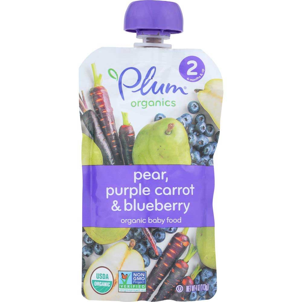 Plum Organics Second Blend Blueberry Pear and Purple Carrot Baby Food, 4 Ounce -- 12 per case