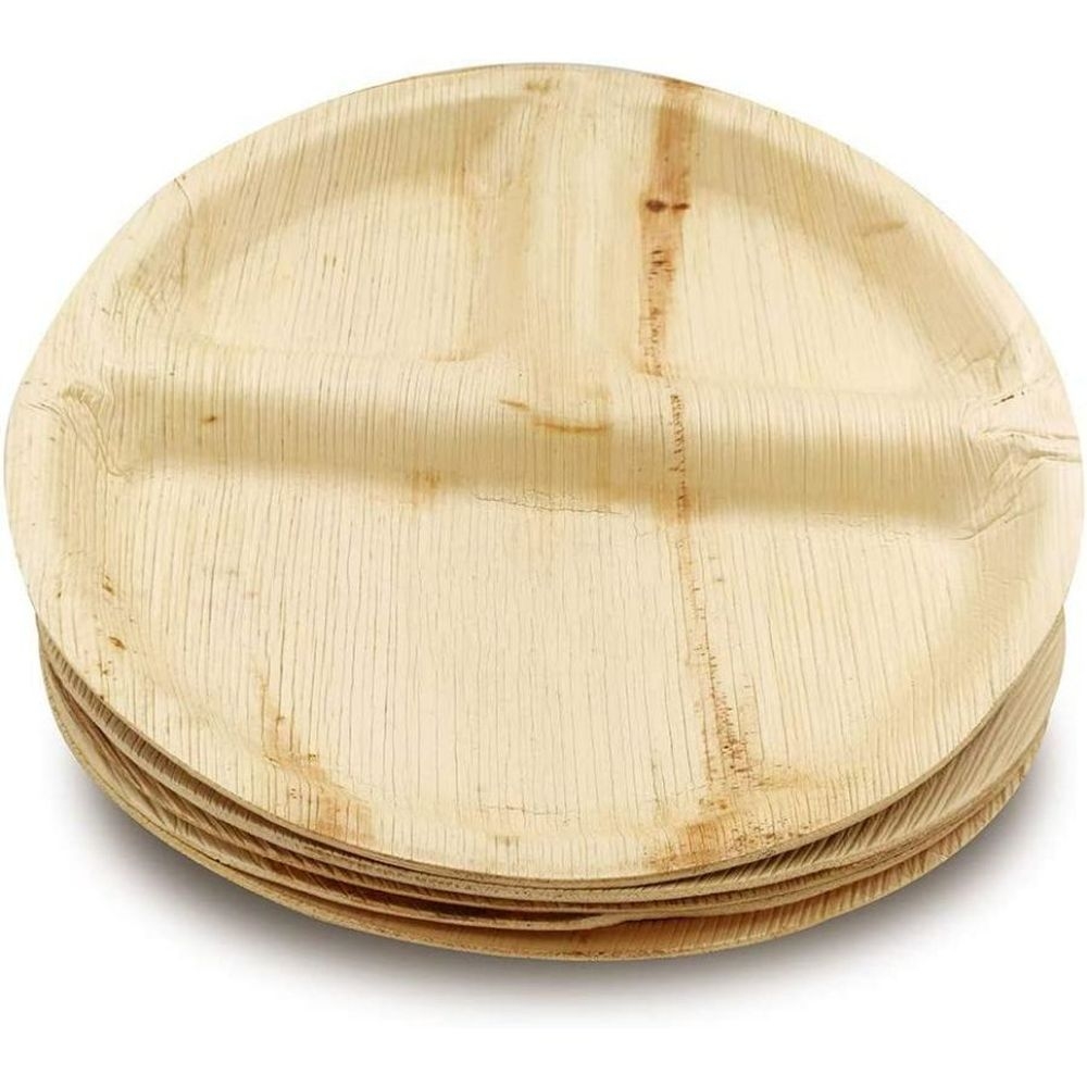 Dtocs Palm Leaf 10 inch Round 3 Compartment Plate -- 50 per case