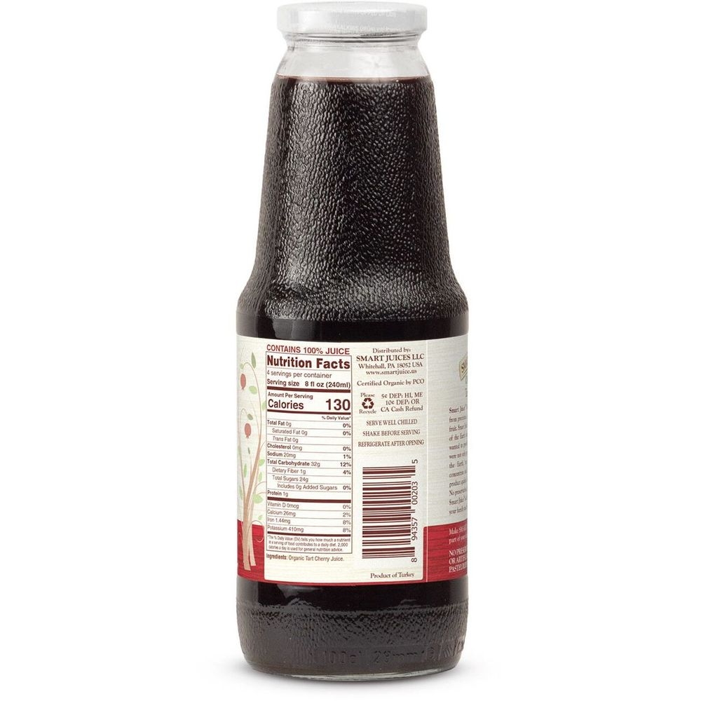 Smart Juice Organic 100 Percent Tart Cherry Juice, 33.8 Fluid Ounce -- 6 per case