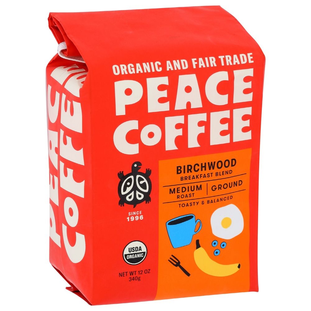 Peace Coffee Organic Birchwood Breakfast Blend Medium Roast Ground Coffee, 12 Ounce -- 6 per case