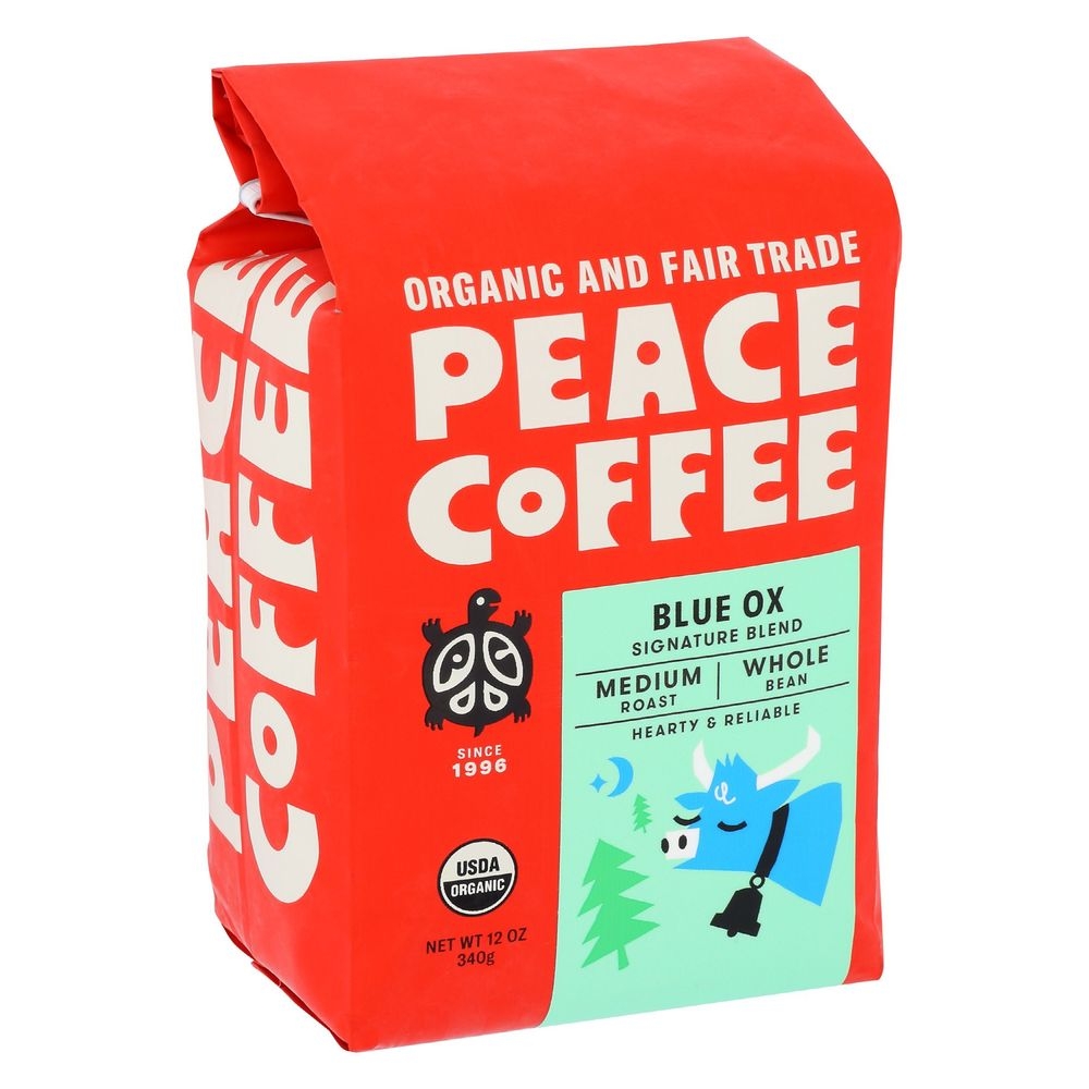 Peace Organic Blue Ox Medium Roast Whole Bean Coffee, 12 Ounce -- 6 per case