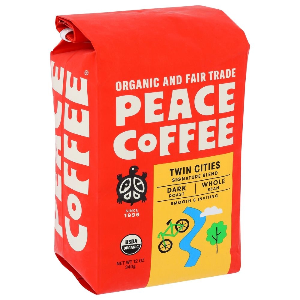 Peace Coffee Organic Fair Trade Twin Cities Blend Dark Roast Whole Bean Coffee, 12 Ounce -- 6 per case