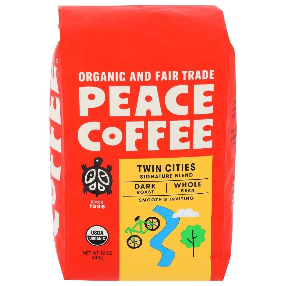 Peace Coffee Organic Fair Trade Twin Cities Blend Dark Roast Whole Bean Coffee, 12 Ounce -- 6 per case