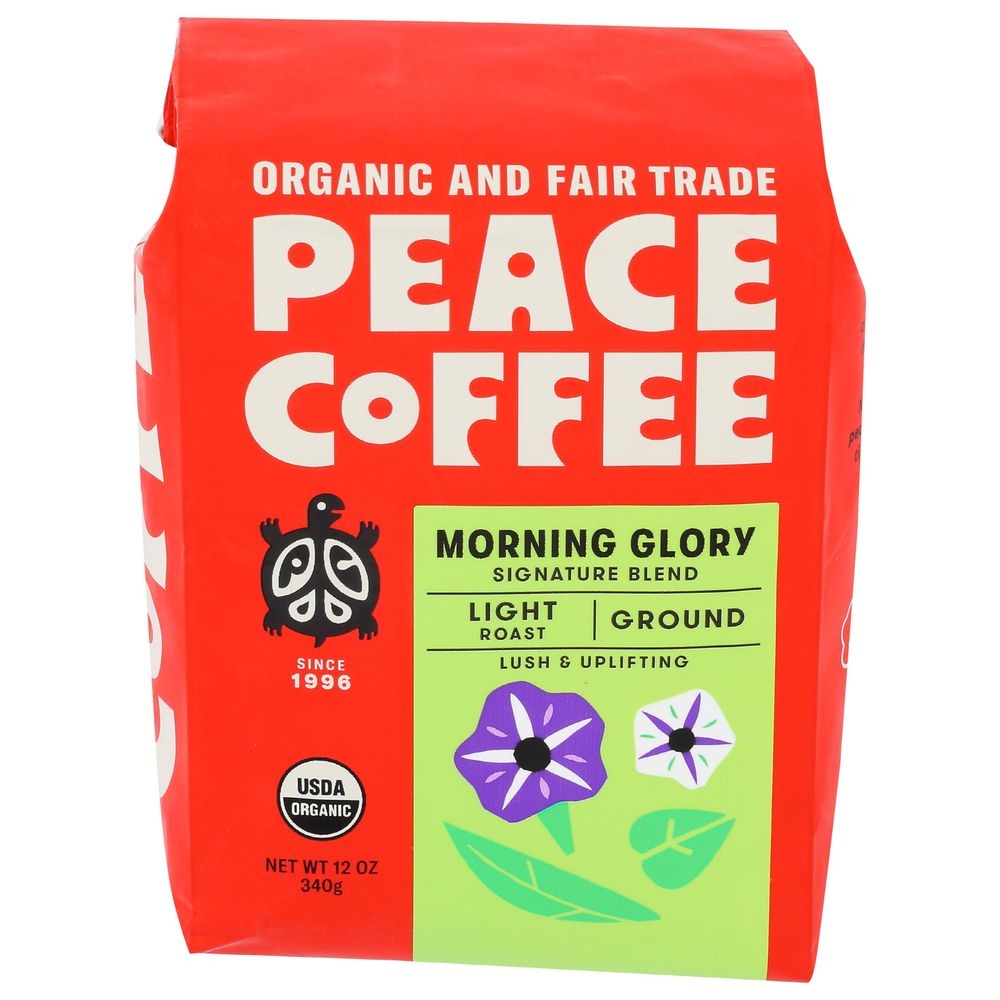 Peace Coffee Organic Morning Glory Signature Blend Light Roast Ground Coffee, 12 Ounce -- 6 per case