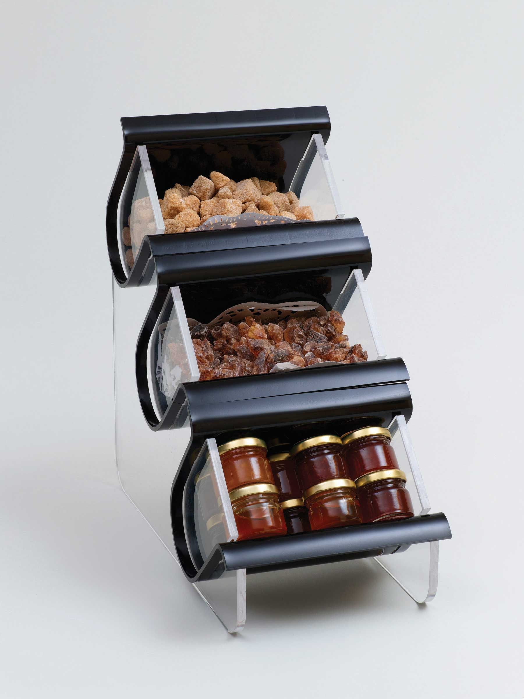 Rosseto Single Unit Three Compartment Black Acrylic EZ Condiment Organizer, 7.5 X 14 X 14 inch