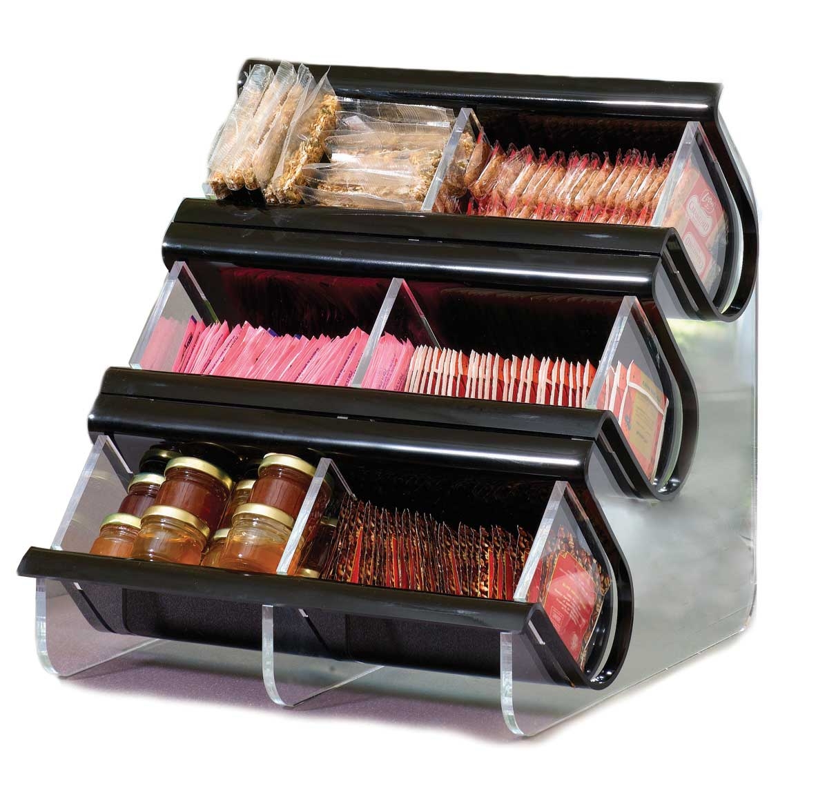 Rosseto Double Unit Six Compartment Black Acrylic EZ Condiment Organizer, 14 X 14 X 14 inch