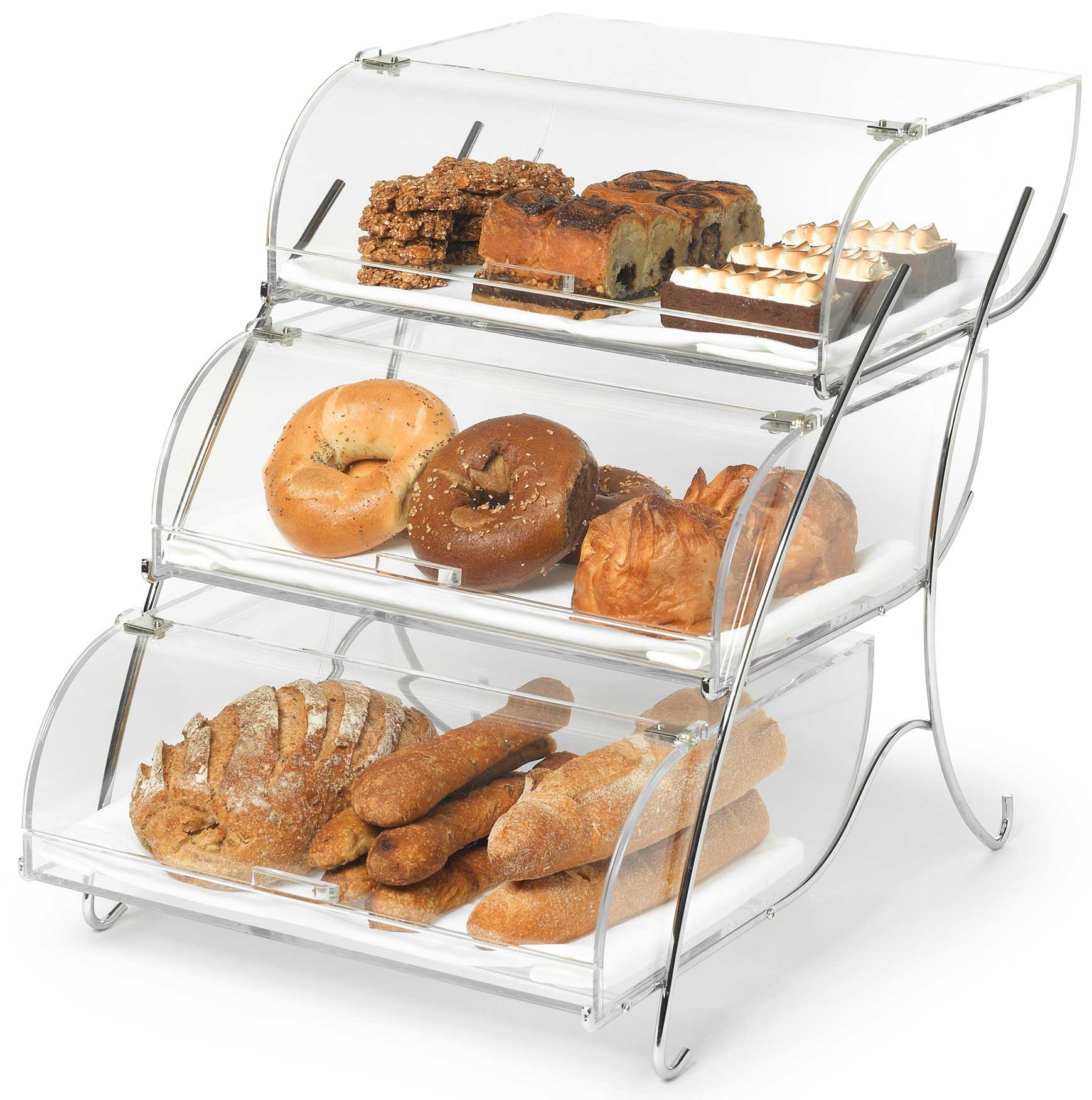 Rosseto Clear Acrylic Three Tier Bakery Case with Stainless Steel Wire Stand, 15.75 x 21.9 x 19.25 inch