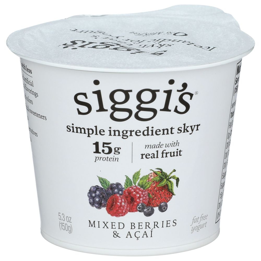 Siggis Strained Mixed Berry and Acai Non Fat Yogurt, 5.3 Fluid Ounce -- 12 per case