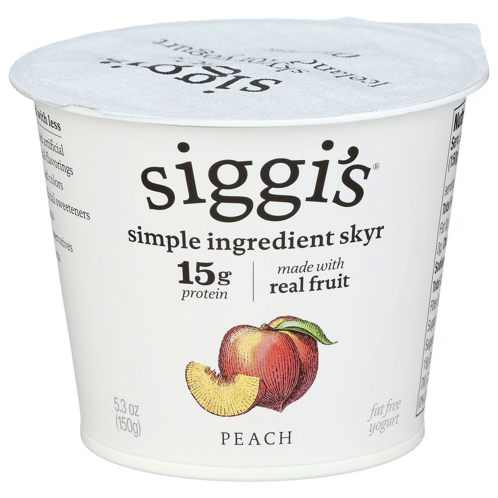 Siggis Peach Strained Non Fat Yogurt, 5.3 Fluid Ounce -- 12 per case