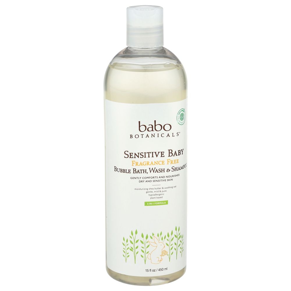 Babo Botanical Sensitive Baby Fragrance Free Bubble Bath Wash, 15 Ounce