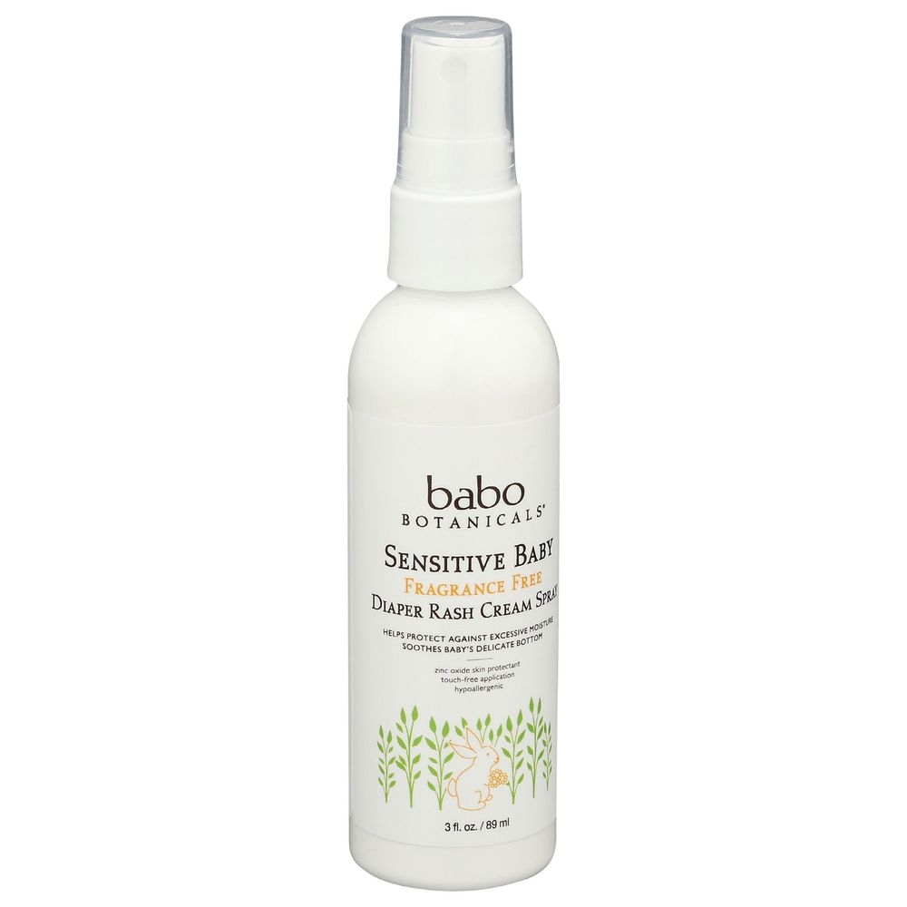 Babo Botanicals Sensitive Baby Fragrance Free Diaper Rash Cream Spray, 3 Fluid Ounce