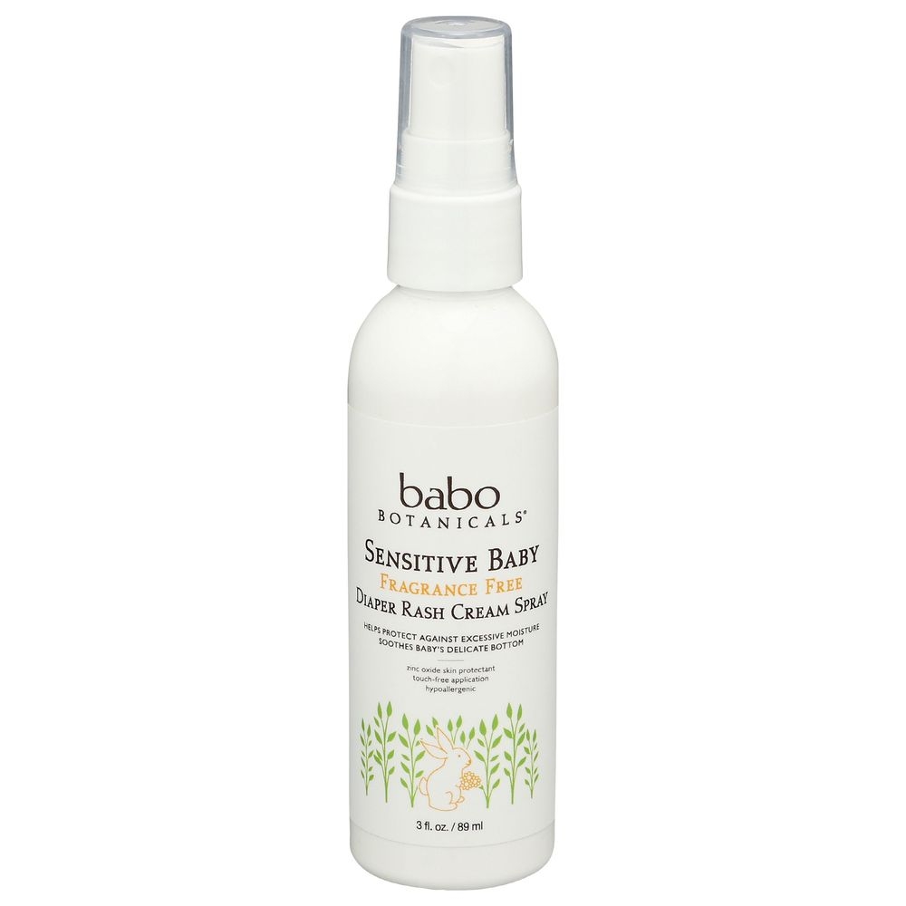 Babo Botanicals Sensitive Baby Fragrance Free Diaper Rash Cream Spray, 3 Fluid Ounce
