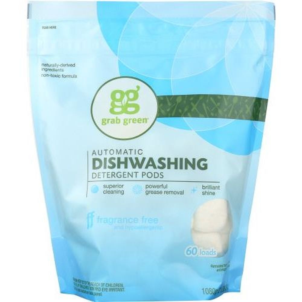 Grab Green Fragrance Free Automatic Dishwashing Detergent Pod, 2.4 Pound -- 4 per case