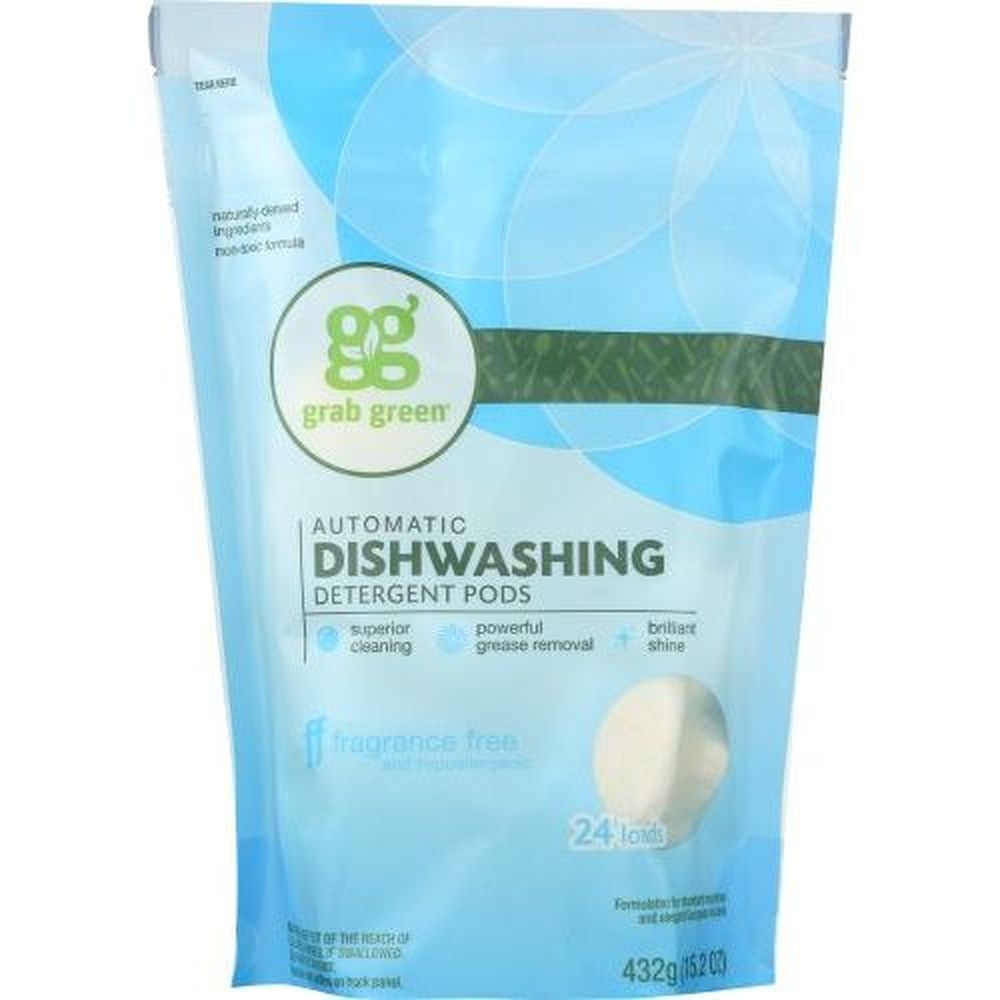 Grab Green Fragrance Free Automatic Dishwashing Detergent Pod, 15.2 Ounce -- 6 per case