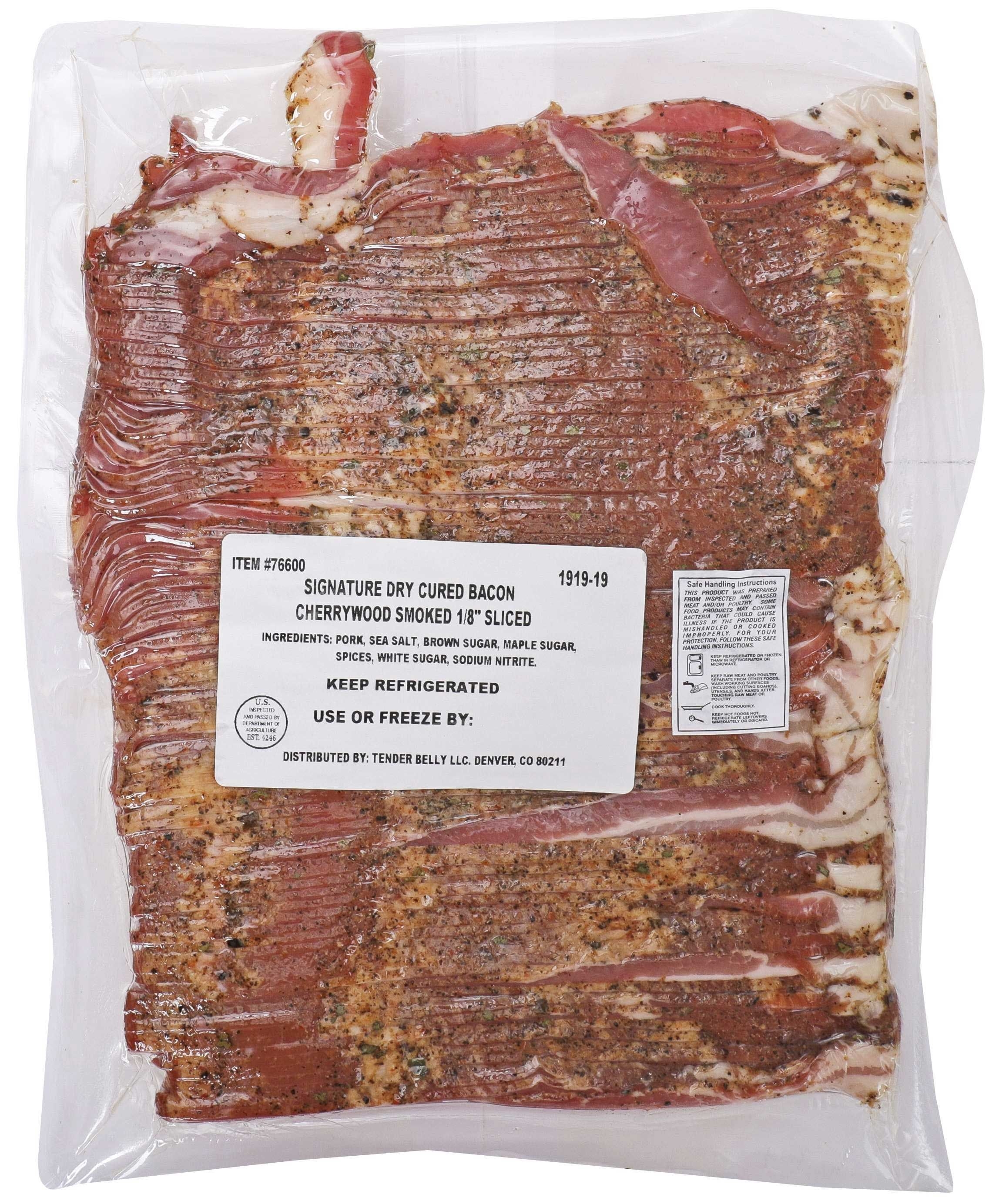 Tender Belly Signature Dry Cured 1/8 inch Sliced Cherrywood Smoked Bacon -- 4 per case