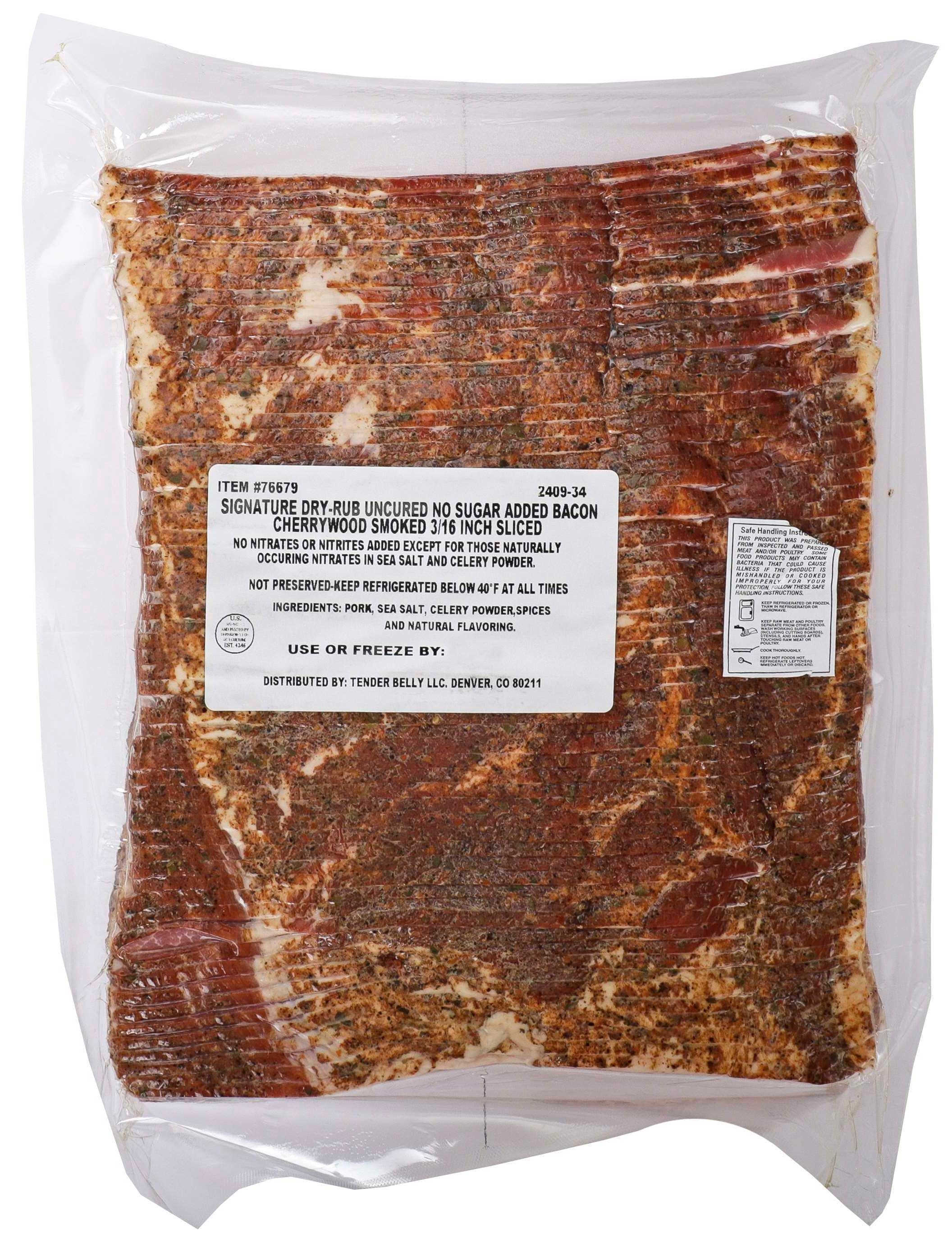 Tender Belly Signature Dry Rub Uncured Cherrywood Smoked Bacon, 3/16 inch -- 4 per case