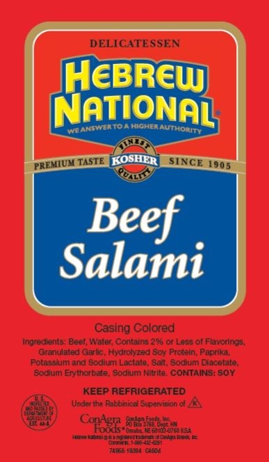 Hebrew National Wide Salami, 3.92 Pound -- 4 Per Case