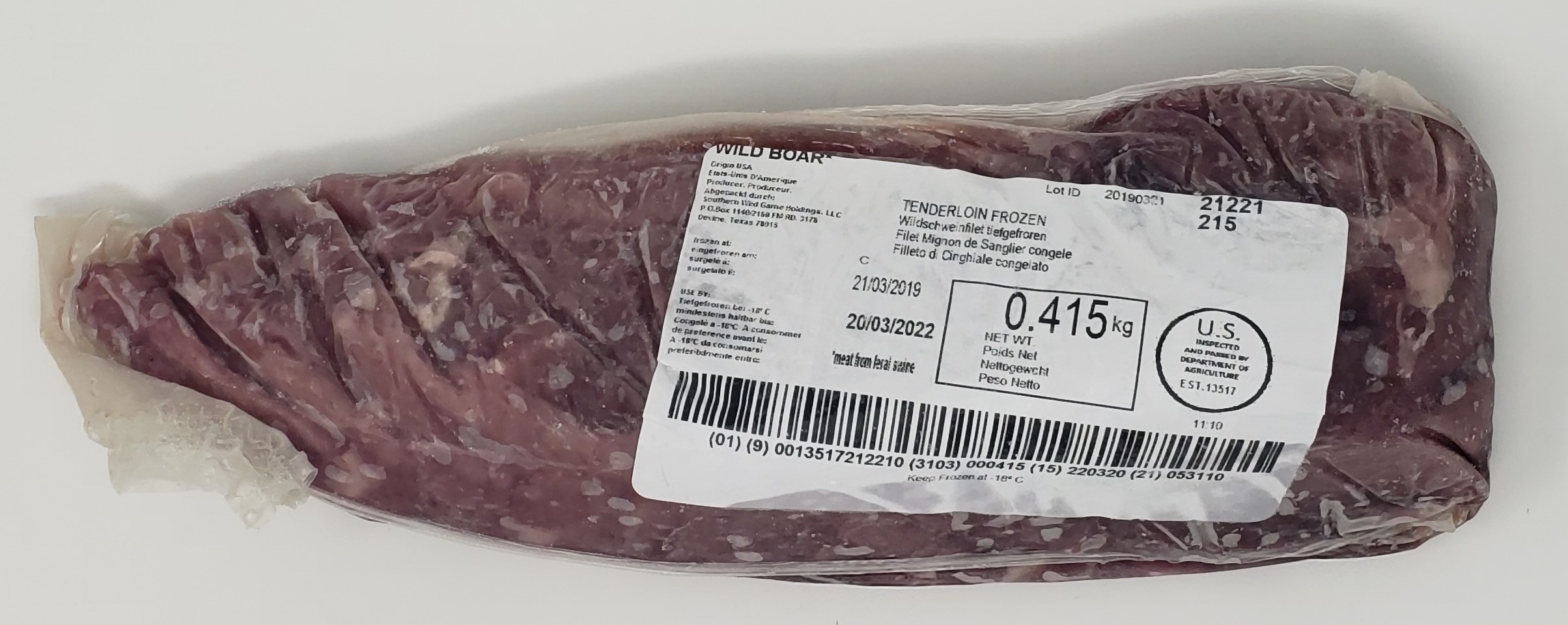 Southern Wild Game Holdings Wild Boar Tenderloin - Packet -- 10 per case