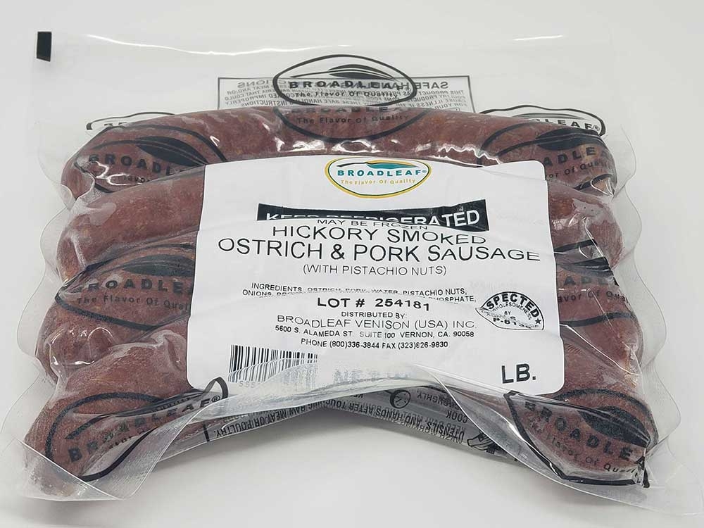 Broadleaf Cervena Smoked Ostrich Sausage with Pistachio, 4 Ounce -- 40 per case