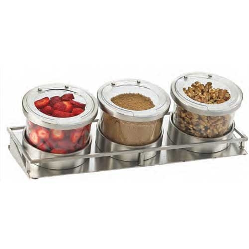 Cal-Mil Stainless Steel 16 Ounce Three Jar Mixology Display with Hinged Lid, 13.375 x 4.875 x 4.75 inch