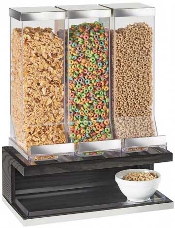 Cal Mil Cinderwood 3 Section Cereal Dispenser, 17.5 x 9.5 x 24 inch.