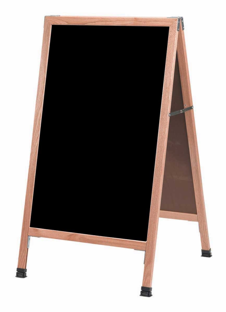 Aarco Solid Oak Wood A-Frame Sidewalk Black Acrylic Markerboard, 42 x 24 inch