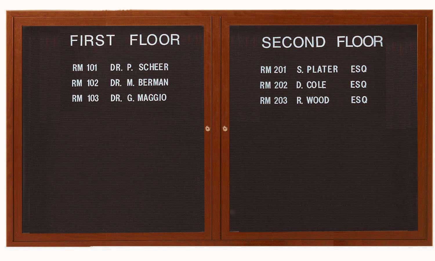 Aarco Oak Wood Look Finish Aluminum Frame Outdoor Enclosed Directory Board, 36 x 60 inch