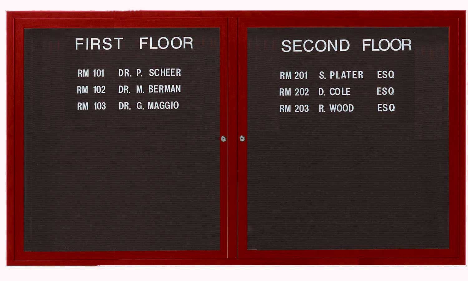 Aarco Cherry Wood Look Finish Aluminum Frame Outdoor Enclosed Directory Board, 36 x 60 inch